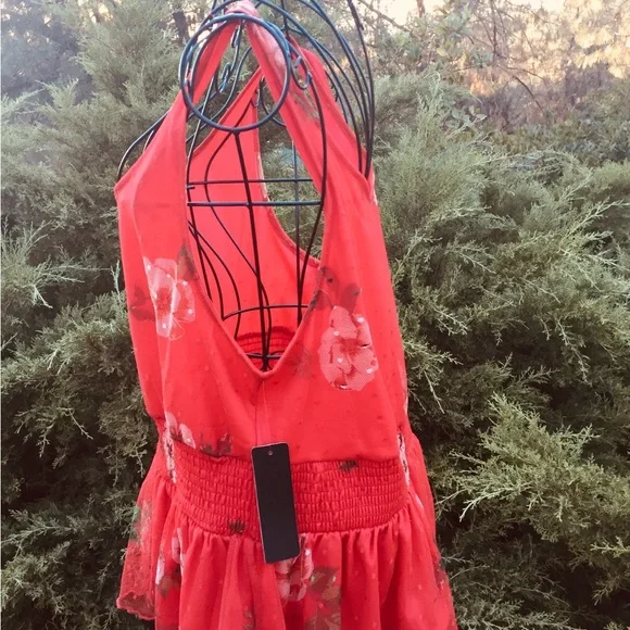 Willow Red Smocked  stretchy mesh lined Peplum Tank Top - Picture 8 of 13